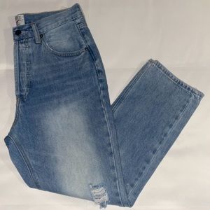 Twelve By OnTwelfth High Rise Button Fly Straight Leg Distressed Blue Jeans